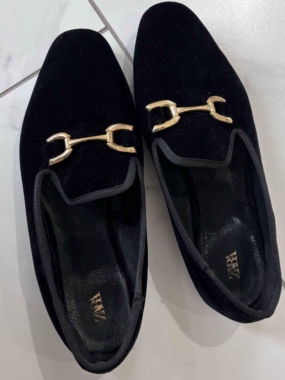ZARA Velvet Embellished Loafers
